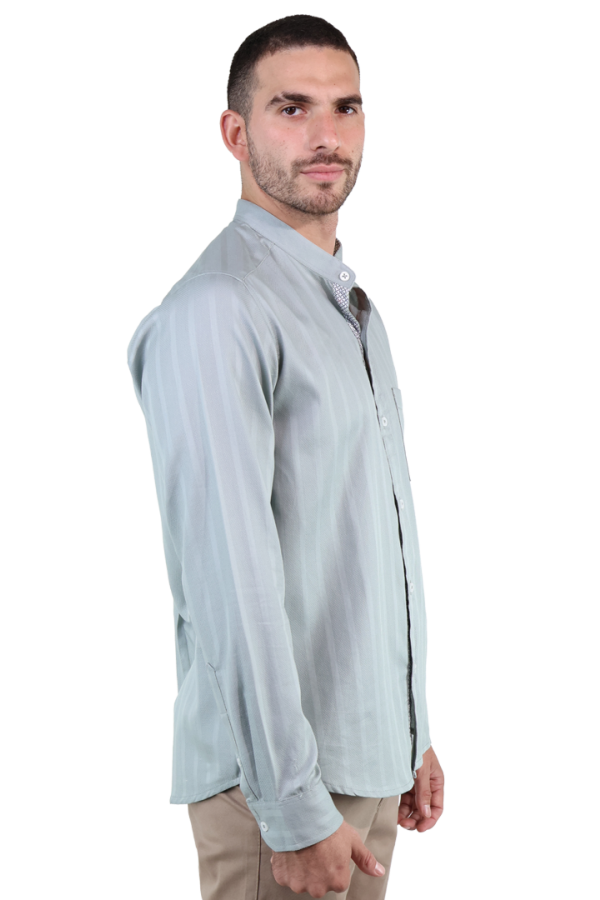 Camisa Manga Larga Verde Pistache Textura Líneas Verticales Para Hombre